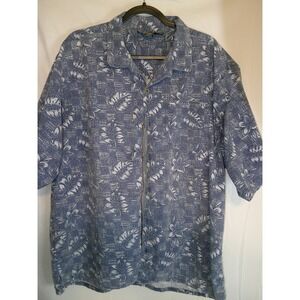 Vintage Men's Ocean Pacific OP Sport‎ XL Blue Floral Hawaiian Shirt Short Sleeve